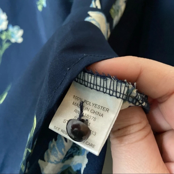 ANTHROPOLOGIE Blouse Long Sleeve Blue Floral Slight Sheer Haute Project - Picture 8 of 10